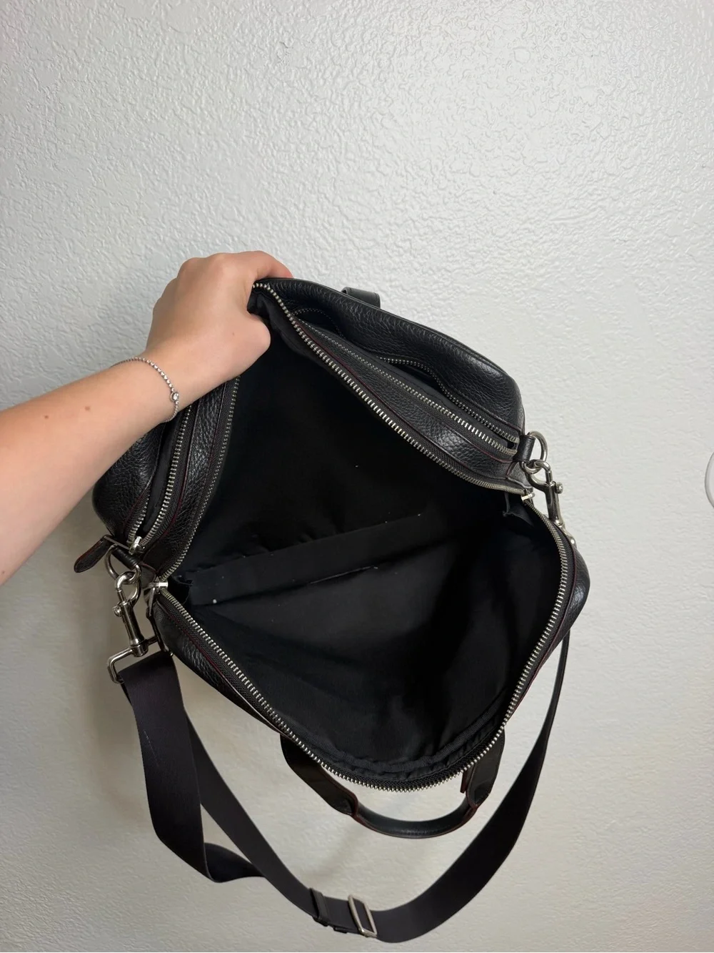 Coach Black Pebbled Leather Laptop Briefcase with Shoulder Strap